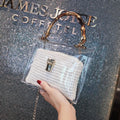 Women's PVC bamboo knot woven crossbody bag with chain decoration in khaki