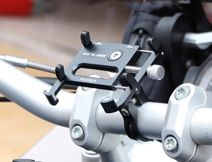 GUB Plus 6 aluminium alloy motorcycle phone holder mounted on handlebar