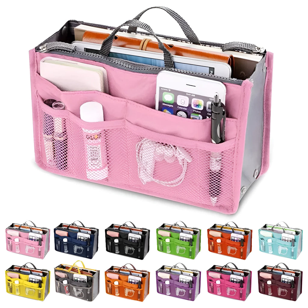 Nylon ladies makeup cosmetic bag with zipper closure in 28cm length, available in multiple colours