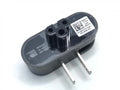Black folding notebook power plug with two forks and plum tail connector in straight and angled positions