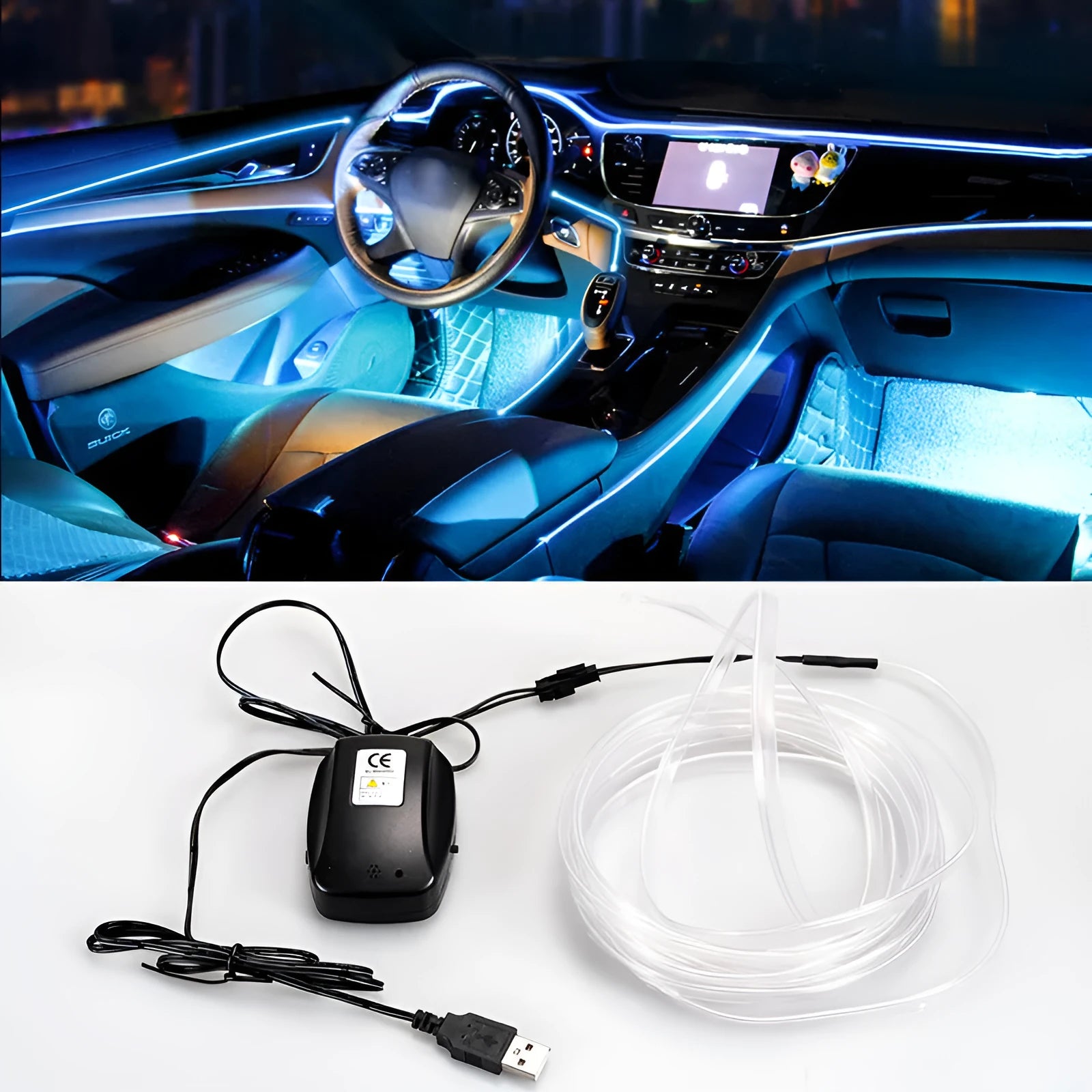 USB voice-activated EL ambient light in multiple colours for car dashboard