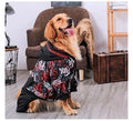 Large dog cotton printed coat in 3XL to 7XL sizes with neckline, bust, and back length measurements