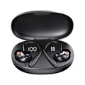Black PC ABS in-ear Bluetooth headset with ear hook and digital display