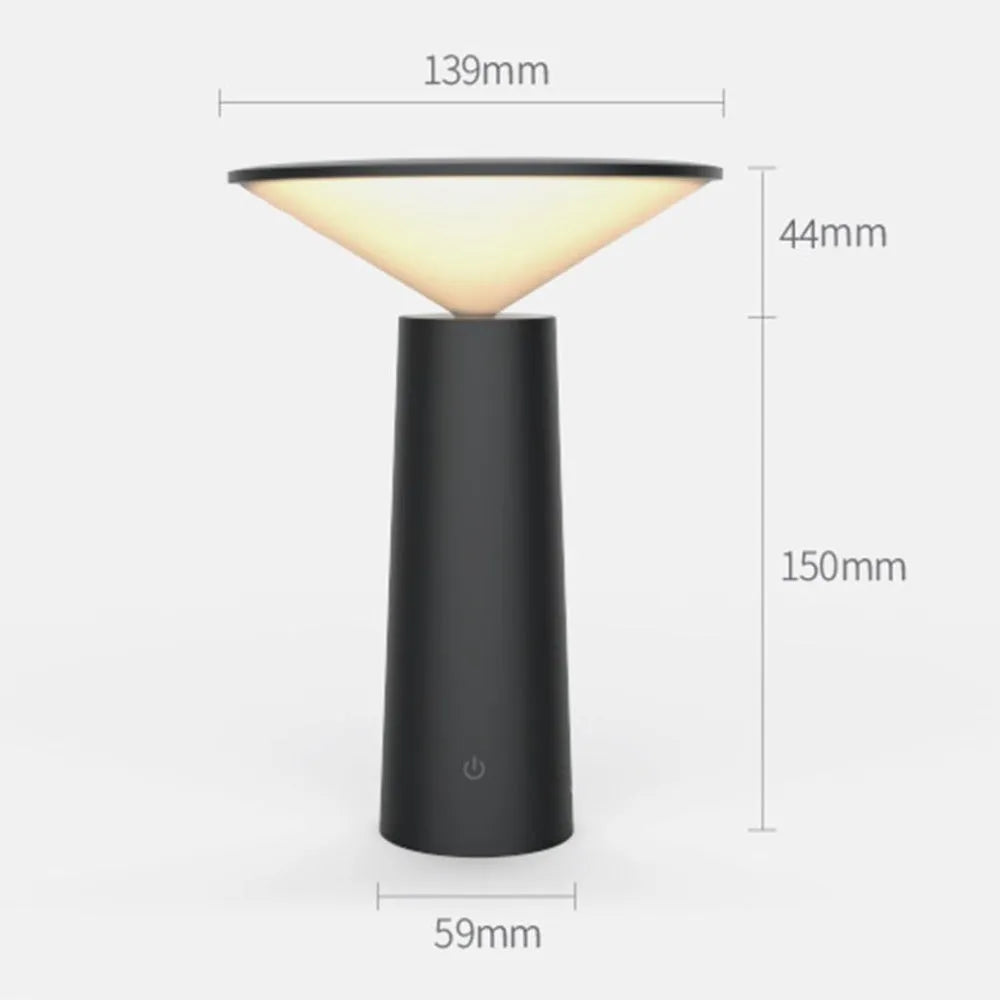 Black USB LED table lamp with touch controls and adjustable 40-degree flip head on wooden desk