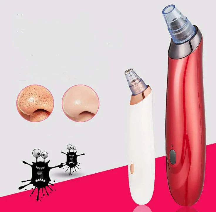 Electric blackhead remover pore cleaner tool with multiple nozzles on a white background.