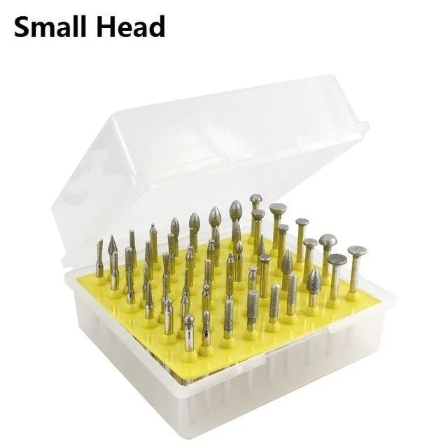 Alloy grinding head set with elliptical cone shape and 3mm shank for glass and stone work
