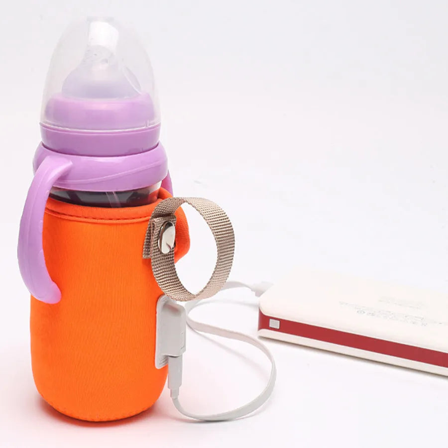 Cotton USB baby bottle warmer in blue colour showing wrap-around design
