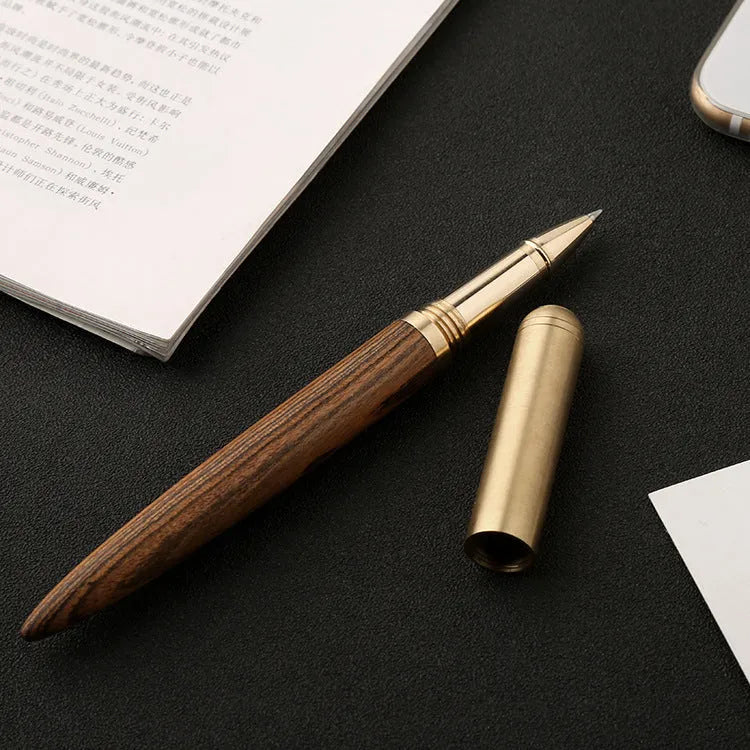 Brass and solid wood signature pen in five wood colour options including ebony and rosewood