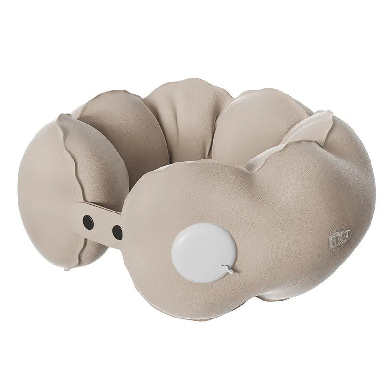 Inflatable U-shaped travel neck pillow with cartoon cloud bubble pattern