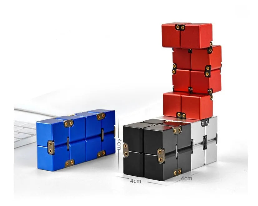 Zinc alloy infinity cube fidget toy showing rotating cube mechanism in metallic finish
