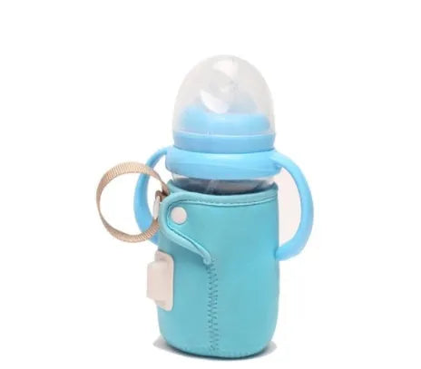 Cotton USB baby bottle warmer in blue colour showing wrap-around design