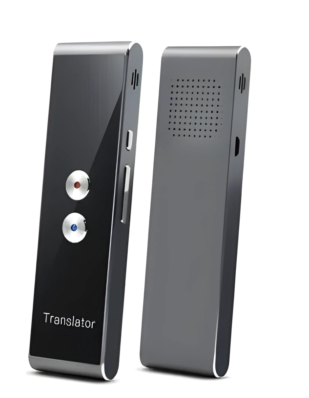 Portable voice translator device with Bluetooth, 30+ languages, and rechargeable battery, 123x36x12mm