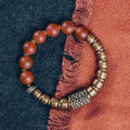 Retro ethnic style couples bracelet made from natural crystal and green agate stone beads.