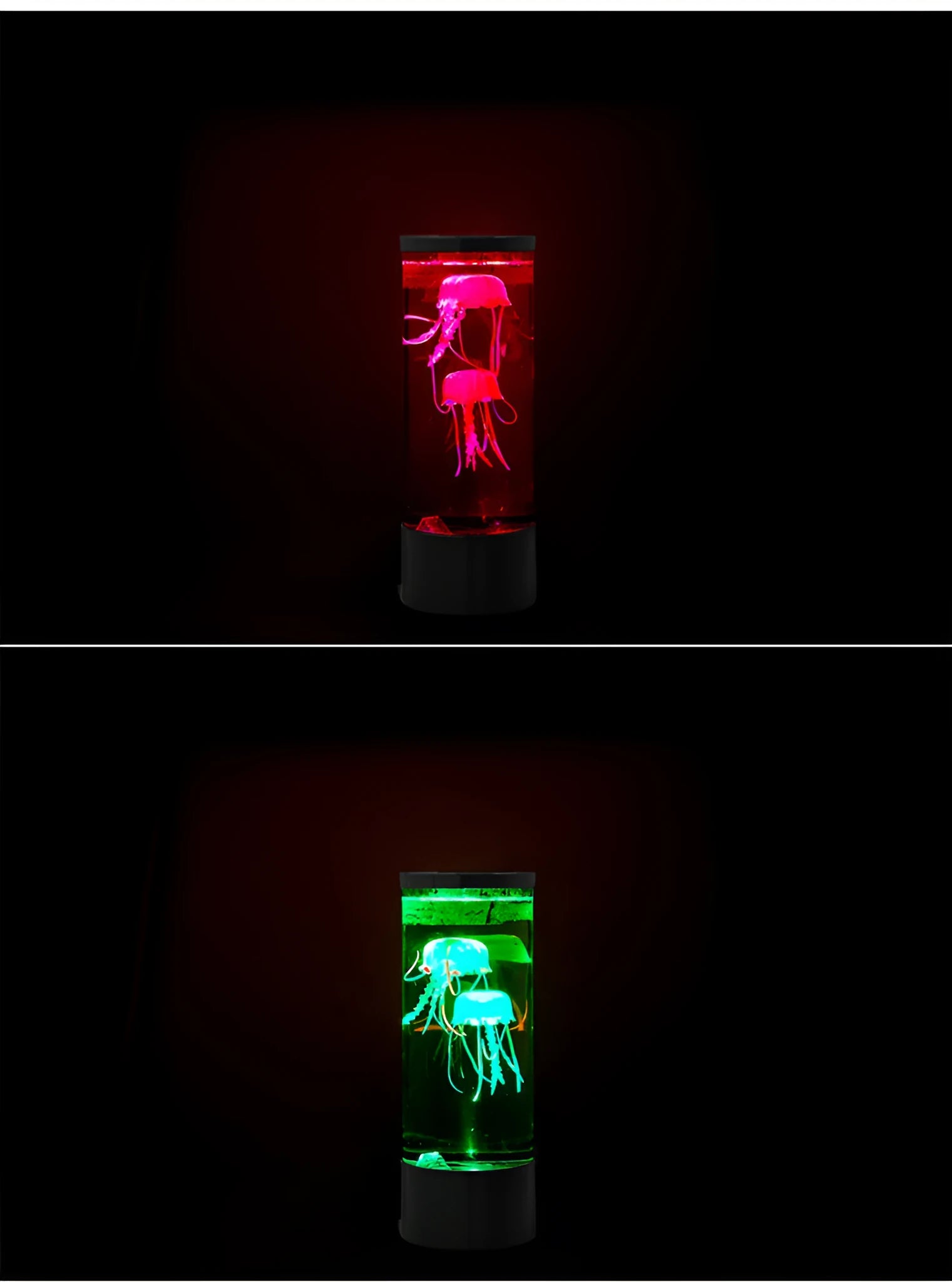 LED jellyfish night light with colour changing glow on a black base, small size