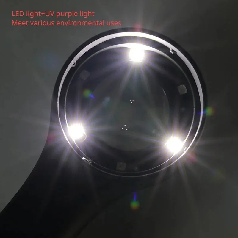 Black appraisal magnifying glass with 30x optical lens and LED light for jewellery inspection