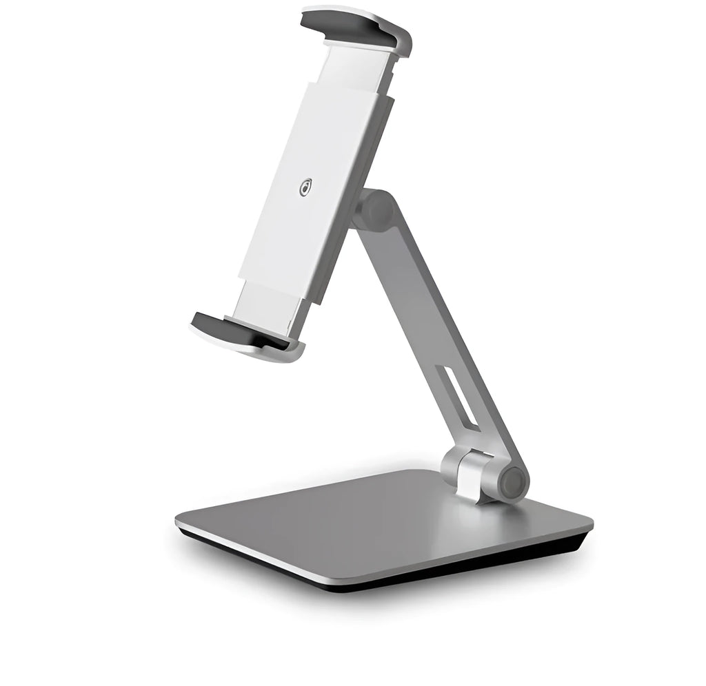 Folding aluminium desktop phone and tablet stand with 360-degree rotation