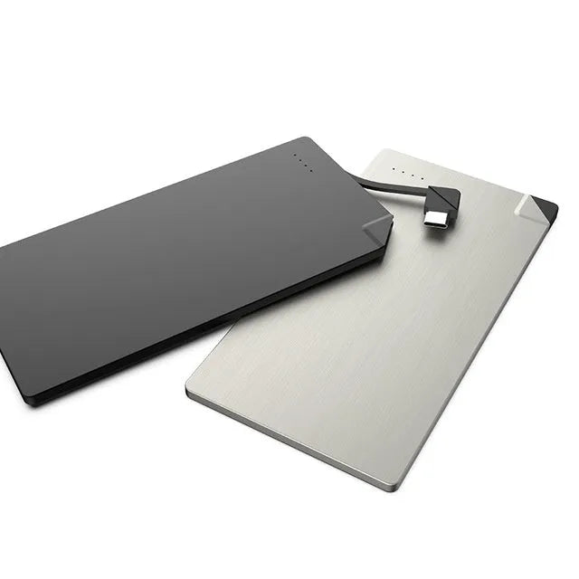 Silver graphene battery power bank showing slim 4mm side profile