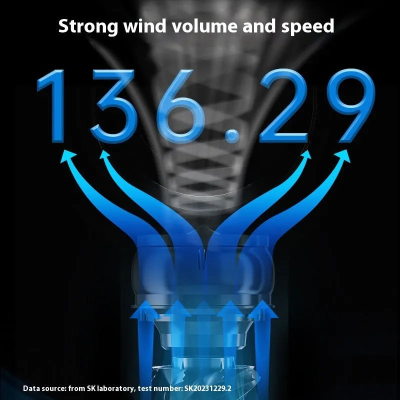 White SK bladeless tower fan with remote control on desktop
