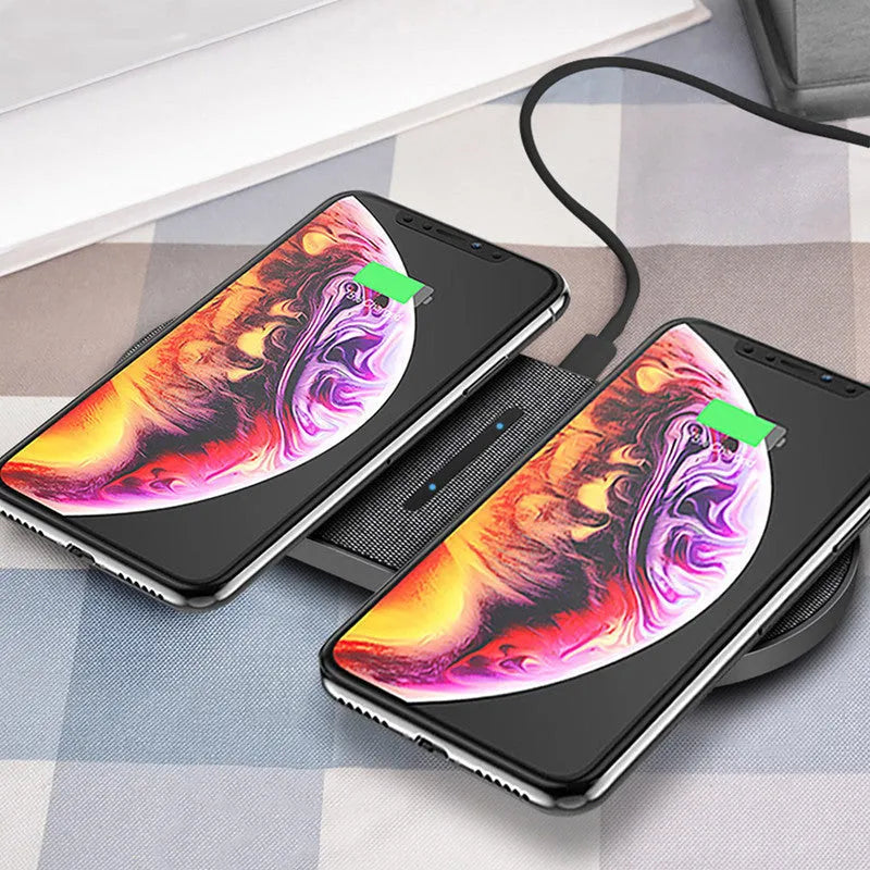 Black 2-in-1 wireless charger pair with dual charging stations for simultaneous device charging