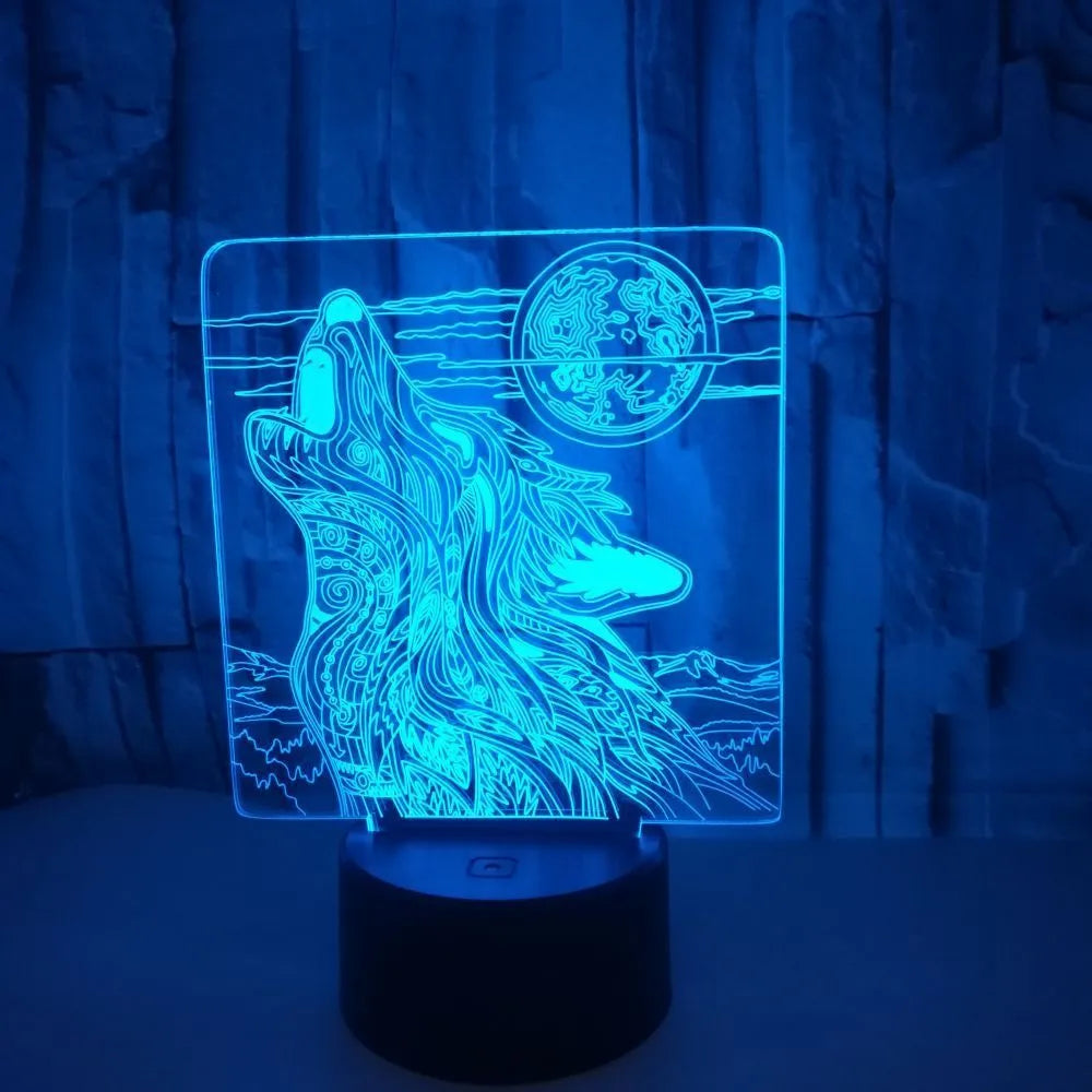 White square base LED desk lamp showing multi-colour gradient illumination on acrylic panel.