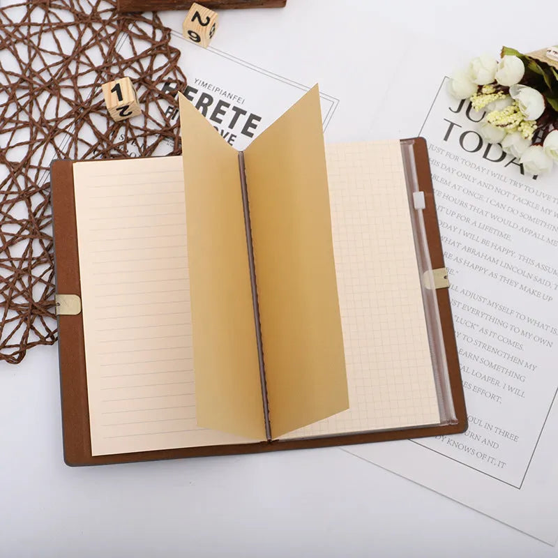 A6 diary notebook with cowhide rope design on imitation leather cover, showing wireless binding and available in grey, pink, or red colours