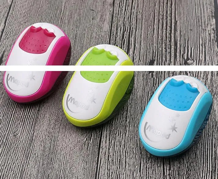 Double hole pencil sharpener for standard and thick pencils in solid closed design