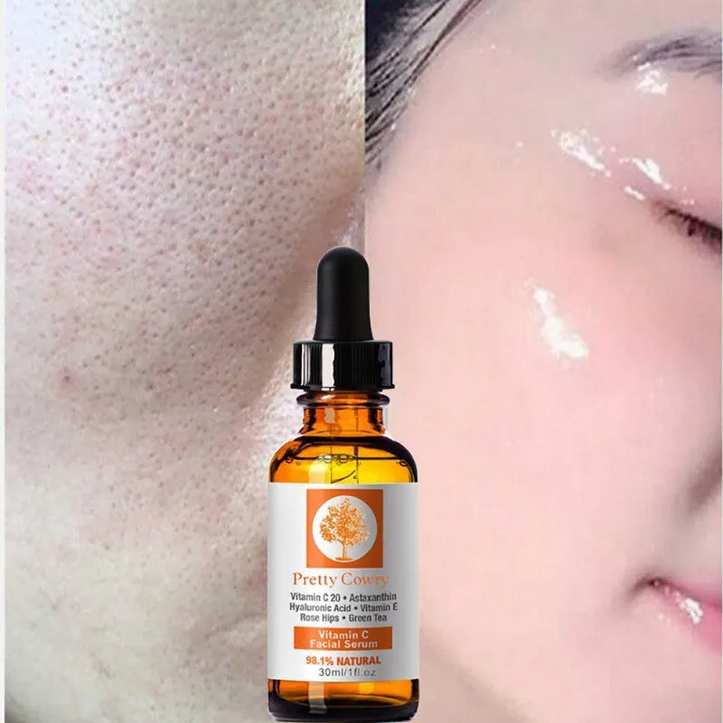 Vitamin C brightening serum in a 30ml bottle for skin whitening and freckle removal