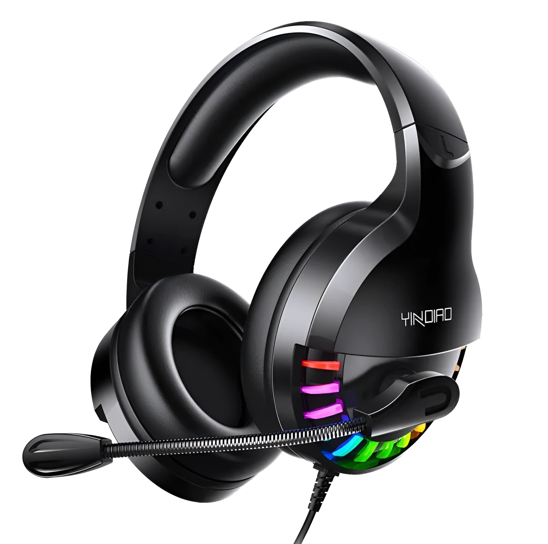 Black wired gaming headset with microphone and sound card line control featuring 3.5mm plug