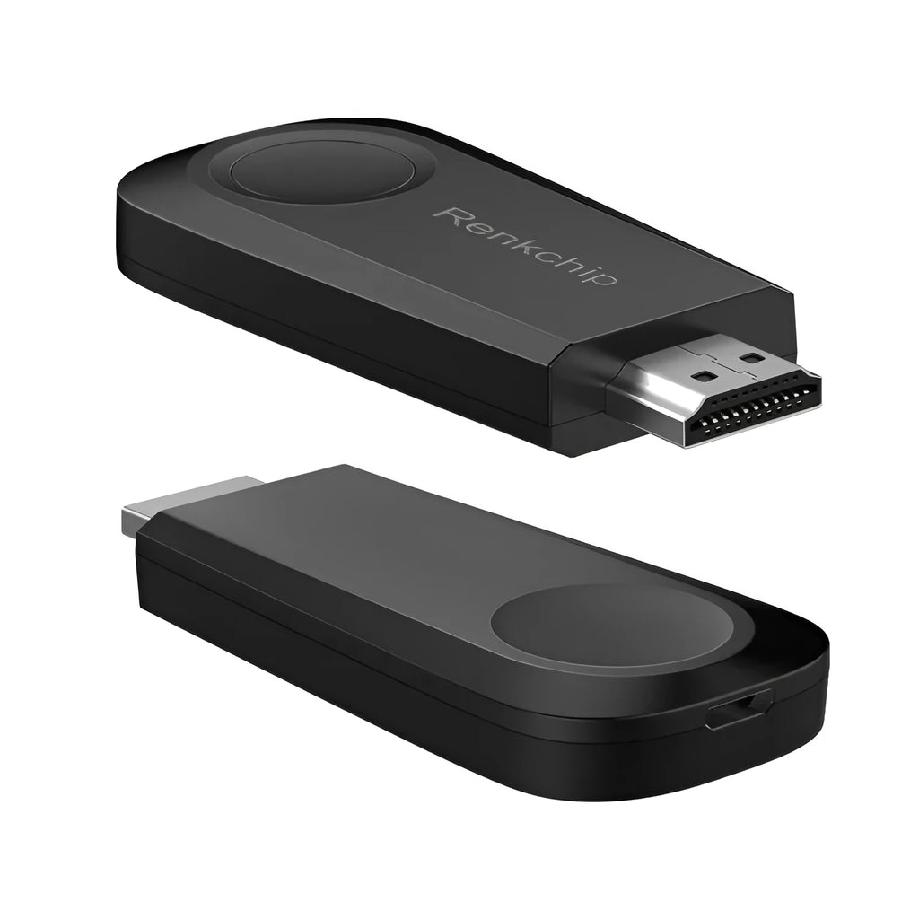 E10 RENKCHIP wireless HDMI mirror push dongle in black ABS housing with micro USB port
