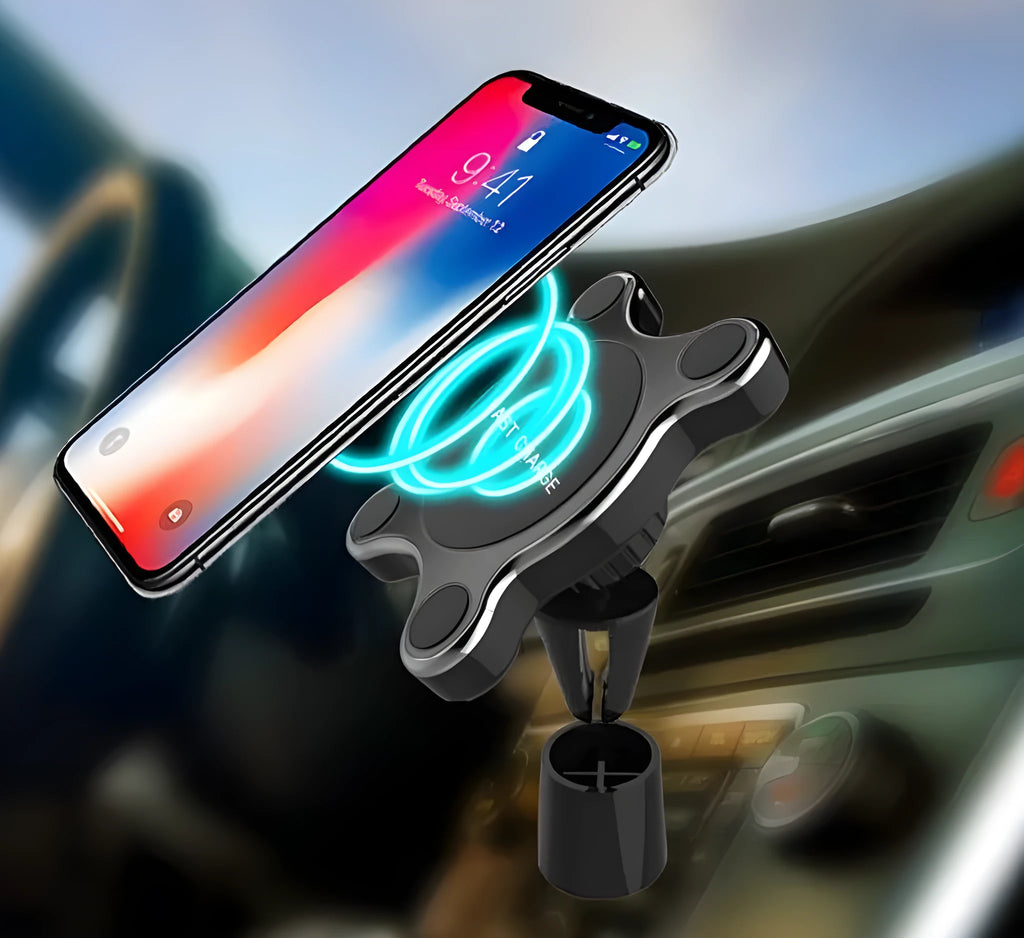 Black ABS metal plating Qi magnetic car mount wireless charger with 360 degree rotation for iPhone Samsung