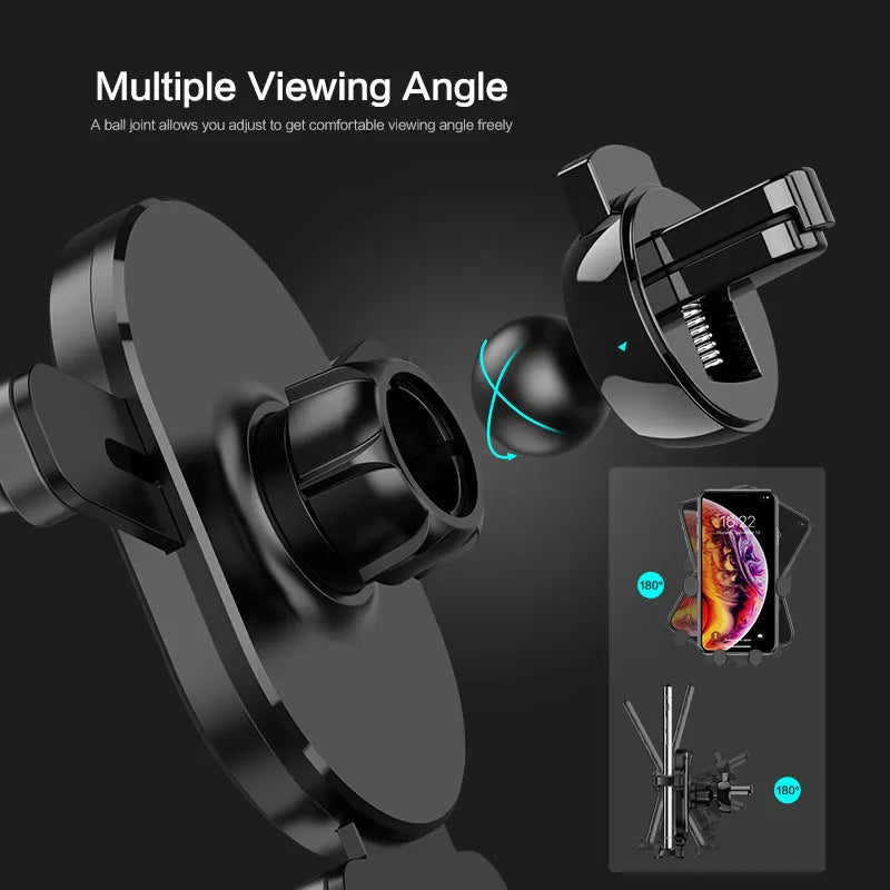 Black gravity car vent phone holder with 360-degree rotation on a car air vent