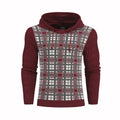 Men's retro sports hoodie with grid pattern in grey, front view, full-length sleeves, hooded collar, standard thickness