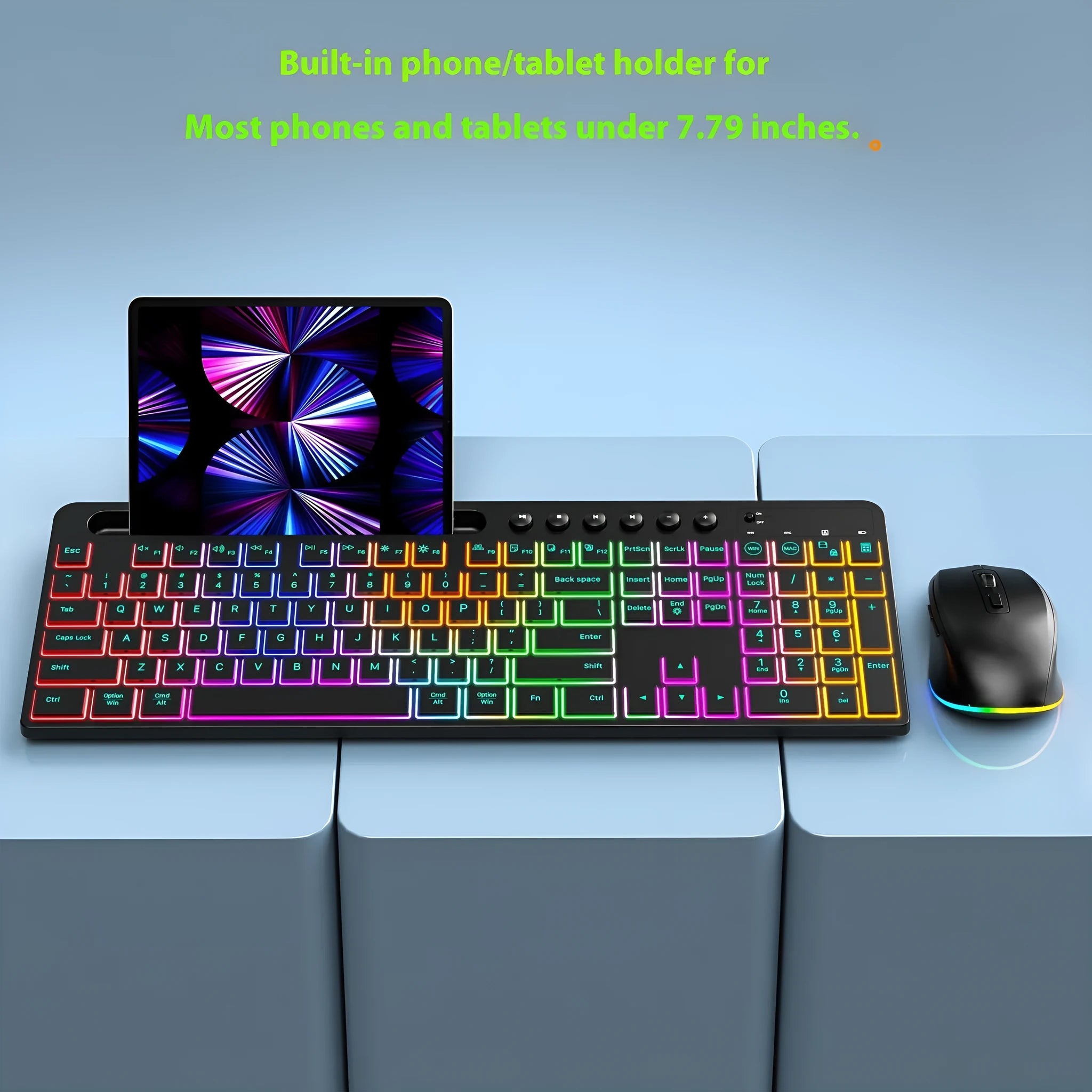Wireless keyboard and mouse combo set with luminous keys and integrated card slot