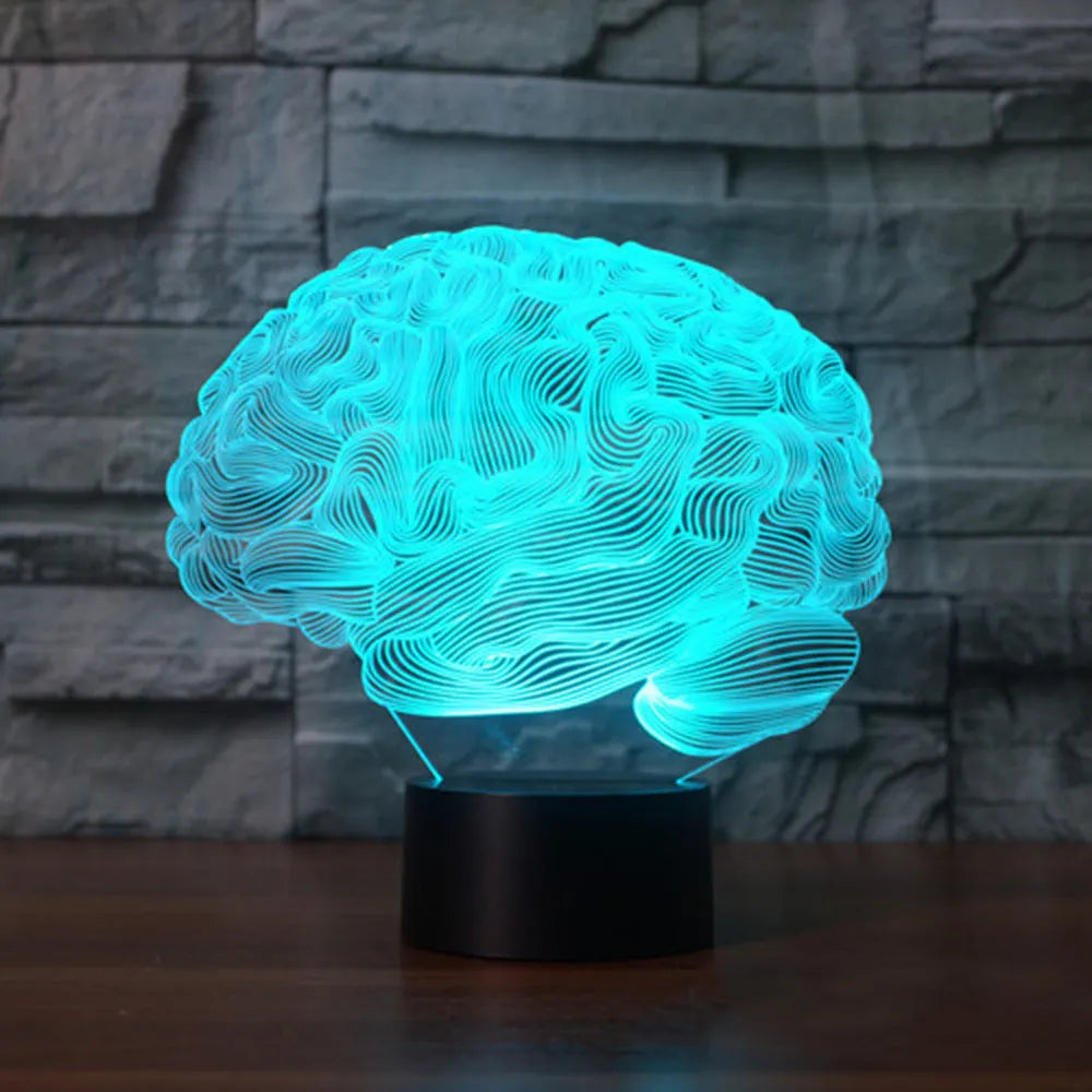 3D illusion LED desk lamp with acrylic brain design and remote control for colour changing operation