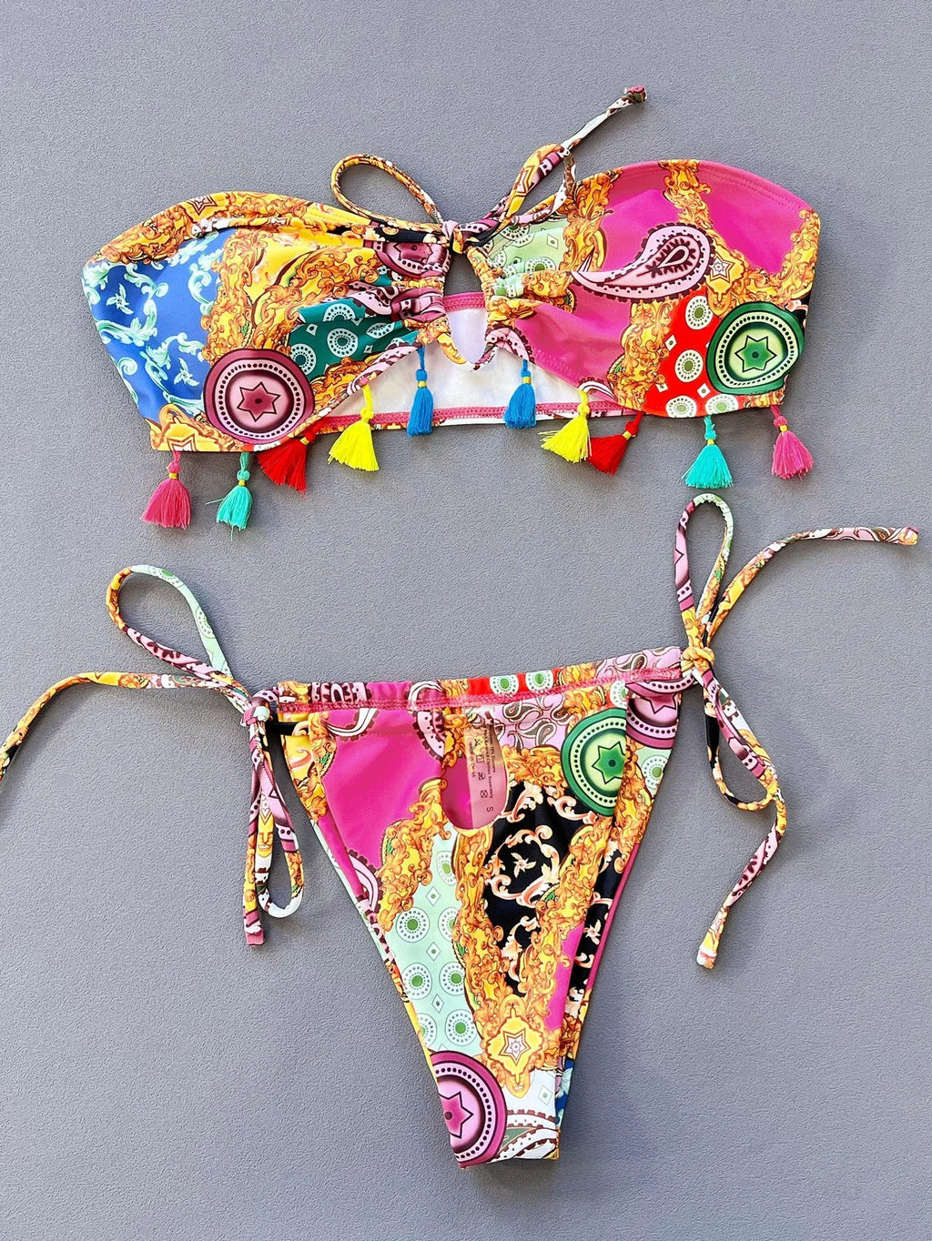 Women's printing pattern tube top bikini set with briefs for swimming