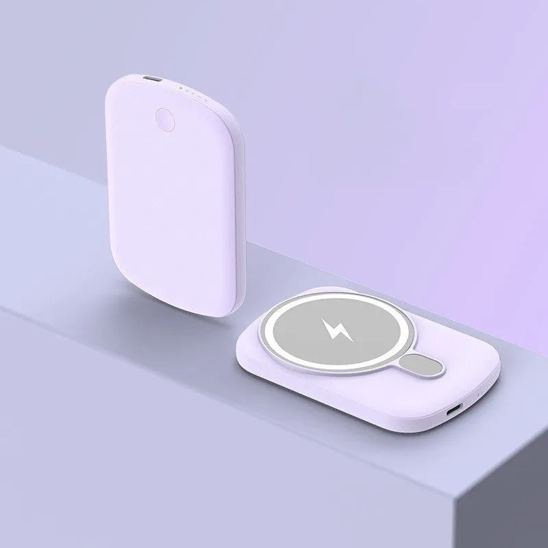 MagSafe magnetic wireless power bank in Barbie Pink, Gentleman's Black, Ivory White, and Lightning Purple colour options.