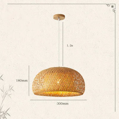 Brown bamboo woven pendant light with E27 base measuring 180x300mm