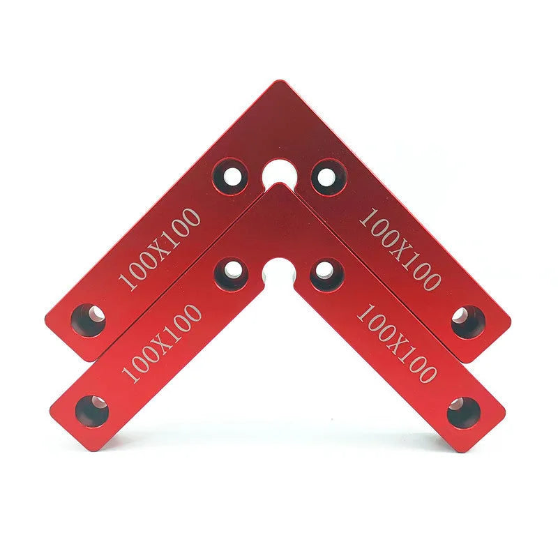Aluminium right angle positioning block for woodworking with measurement scale.