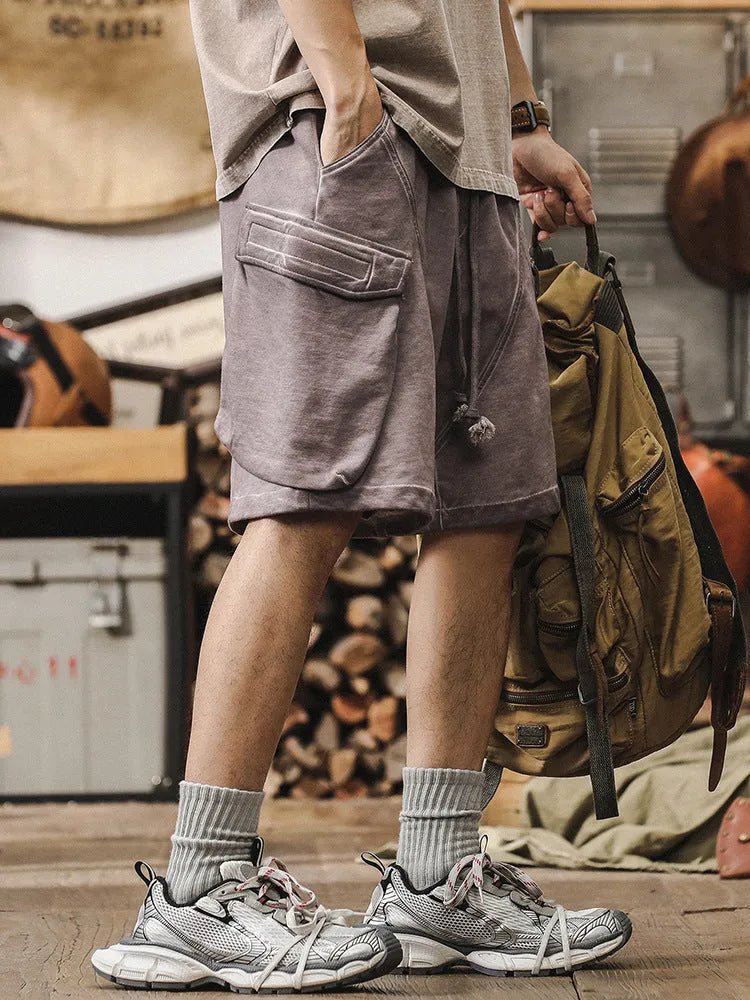 Men's cotton workwear shorts in dirty purple and dirty grey, straight leg, fifth length, sizes S to 4XL