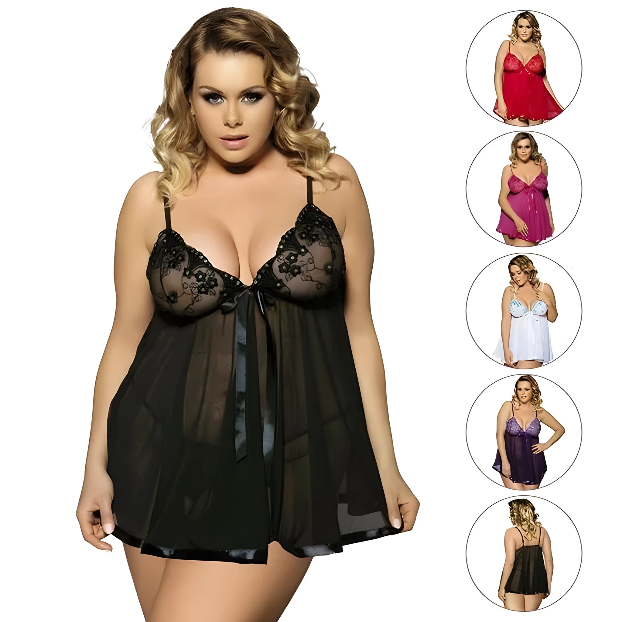 Women's polyester sleepdress with mesh and lace detailing in purple colour