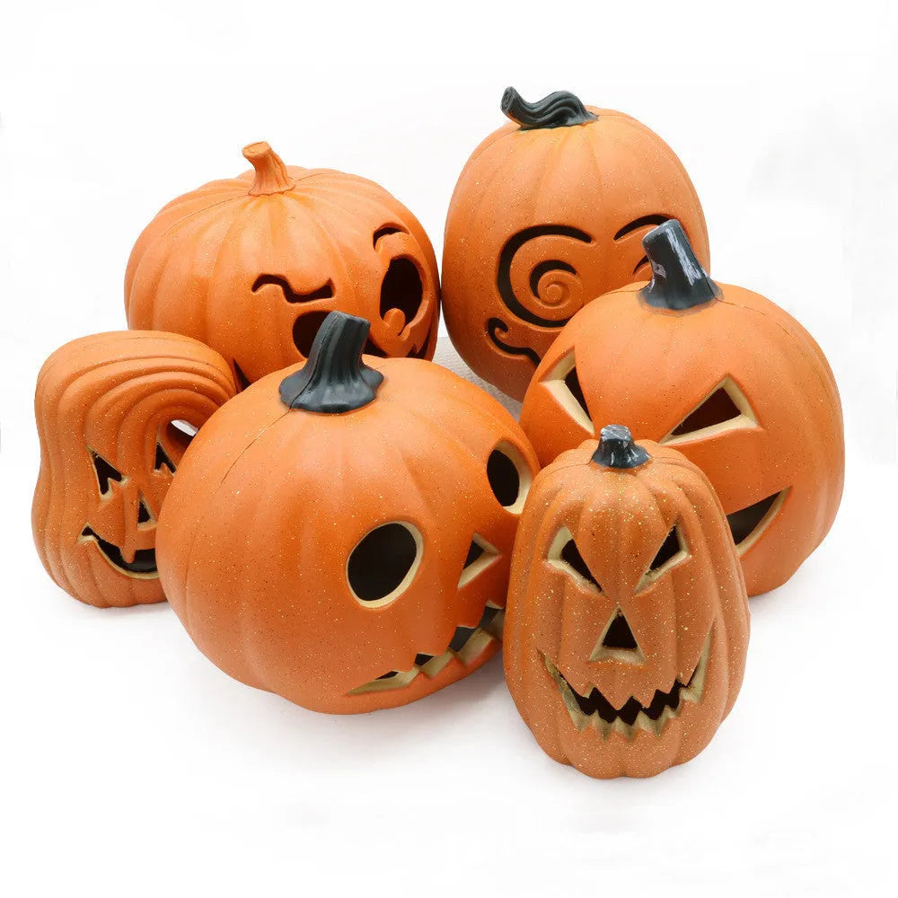Halloween skull hooded pumpkin lantern in yellow, 23x19cm, hollow out design, resin with electronic component