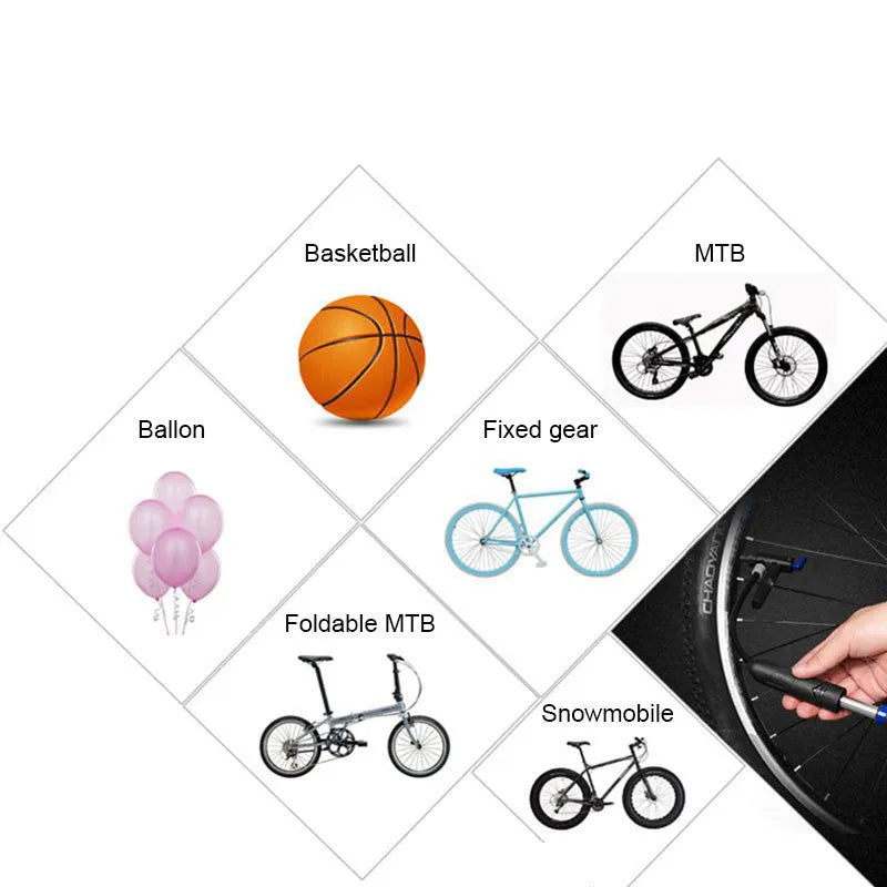 Black bicycle mini pump 18cm with round handle and aluminium alloy valve head on frame bracket