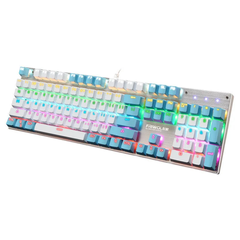 Mechanical waterproof gaming keyboard with 104 keys USB wired in black blue pink colours