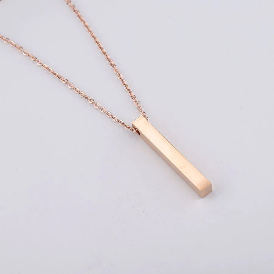 3D engraved bar necklace with stainless steel link chain in gold colour