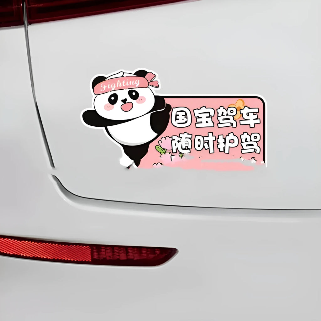 Car sticker for female drivers with panda design and beginner driver messaging