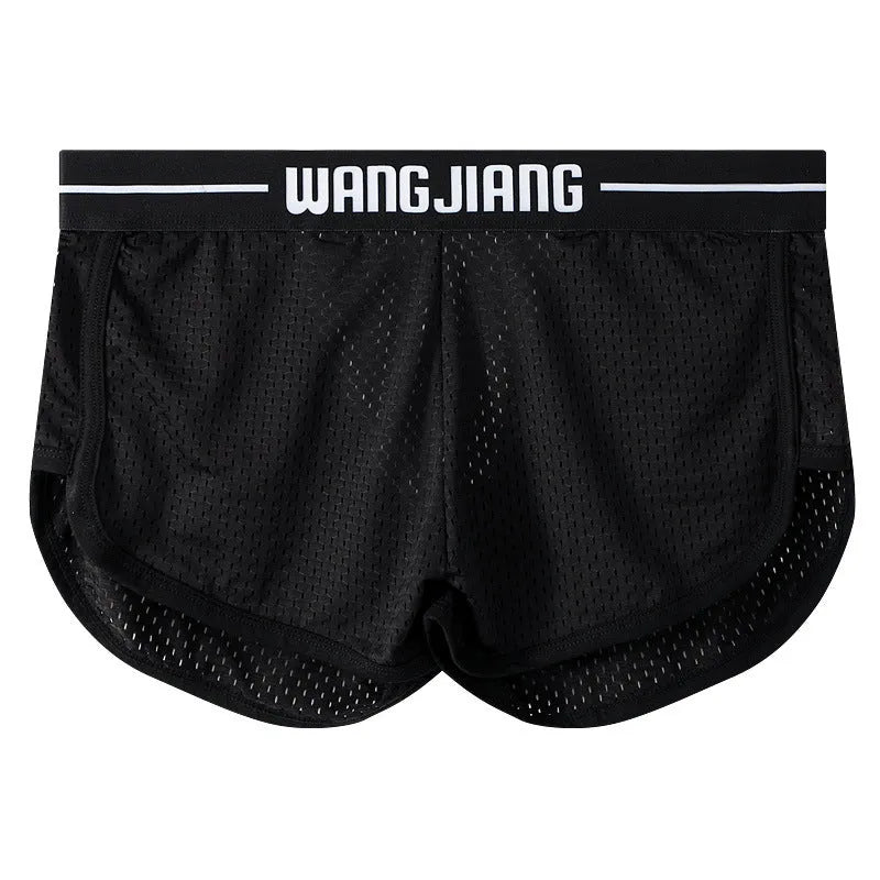 Men's loose thin boxer shorts in a solid colour, made from knitted Ice Silk and nylon fabric.