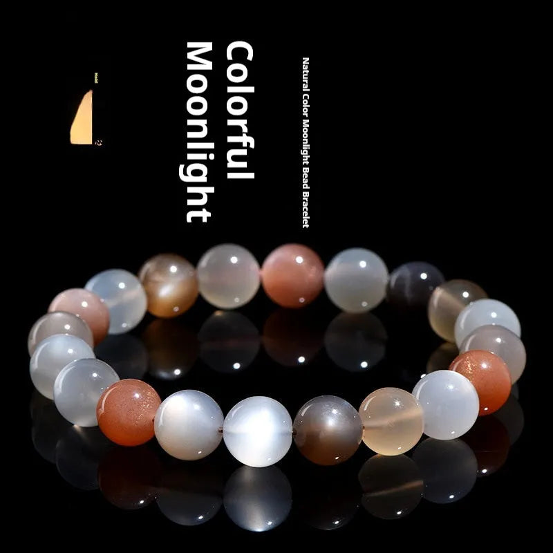 Natural colourful moonlight moonstone bracelet with 8mm beads in a single circle design.