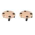 Two natural wood mover trolleys with wheels and a non-slip platform surface.