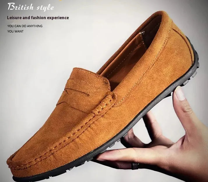 Men's British plus size Tods casual shoes in suede leather with rubber sole and round toe design