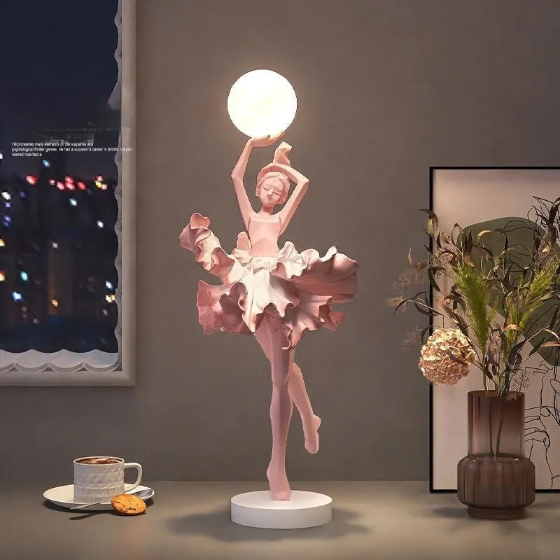 Art Girl modern resin night lamp ornament with USB charging in black gold, white, pink, or light blue colour